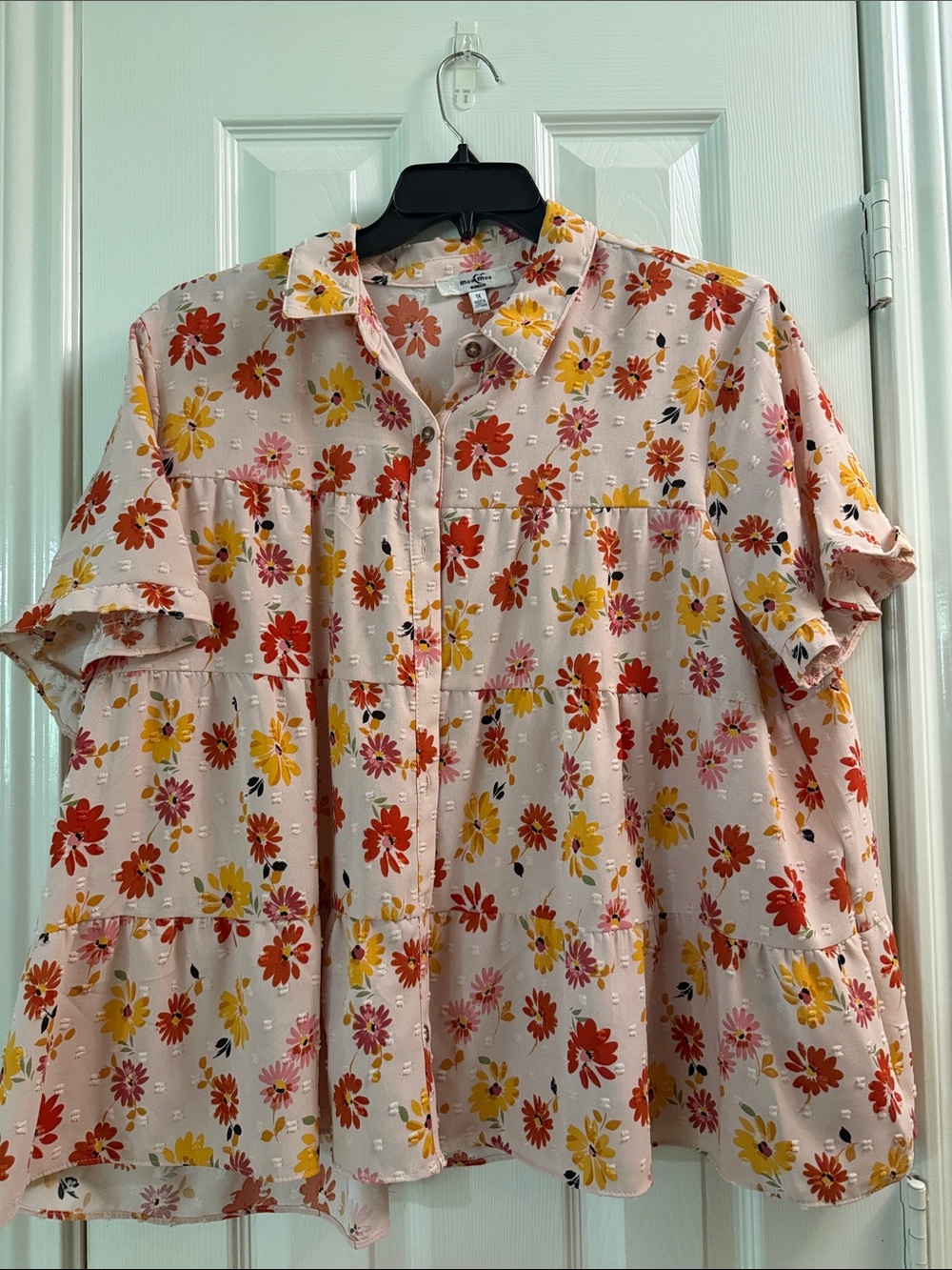 Moa Moa Pink Floral Tiered Short-Sleeve Blouse